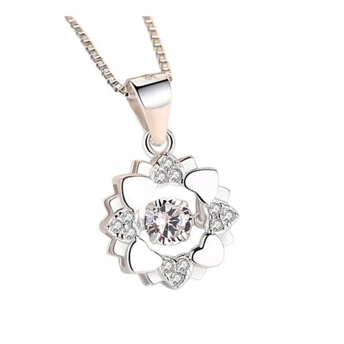 Dây Chuyền Nữ Lili Jewelry Bạc Đính Đá CZ Hình Bông Hoa Trái Tim LILI_054033 Màu Bạc