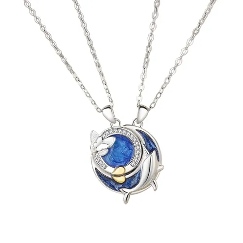 Dây Chuyền Đôi Lili Jewelry Bạc Đính Đá CZ Hình Cá Voi Và Bướm Brenna LILI_123985 Màu Xanh Bạc