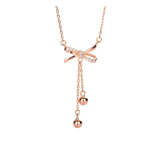 Trang sức - Dây Chuyền Nữ Lili Jewelry Bạc Đính Đá CZ Hình Chiếc Nơ Xinh Xắn LILI_613641 Màu Vàng Hồng - Vua Hàng Hiệu