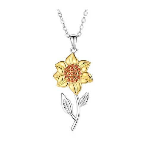 Dây Chuyền Nữ Lili Jewelry Bạc Đính Đá CZ Hình Hoa Hướng Dương Sunflower LILI_125639 Màu Bạc Vàng