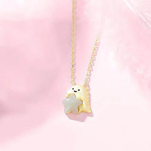 Dây Chuyền Nữ Lili Jewelry Bạc Đính Đá CZ Hình Khủng Long Cute LILI_125845 Màu Vàng Gold