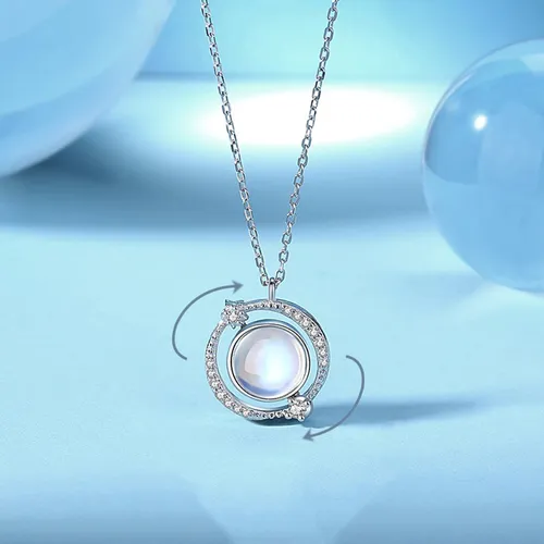 Dây Chuyền Nữ Lili Jewelry Bạc Đính Đá CZ Hình Quả Địa Cầu Xoay Tròn Oralie LILI_053931 Màu Bạc