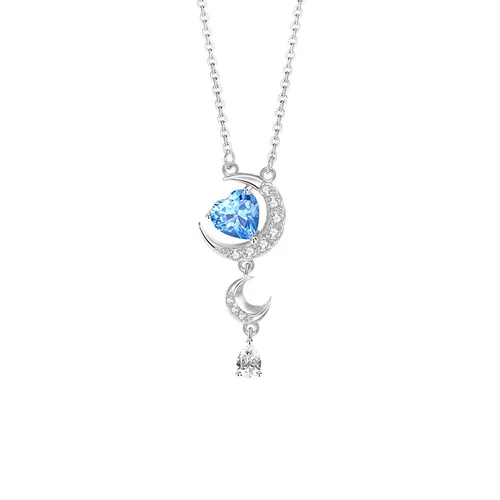 Dây Chuyền Nữ Lili Jewelry Bạc Đính Đá CZ Hình Trăng Và Sao Serenity LILI_125785 Màu Xanh Bạc