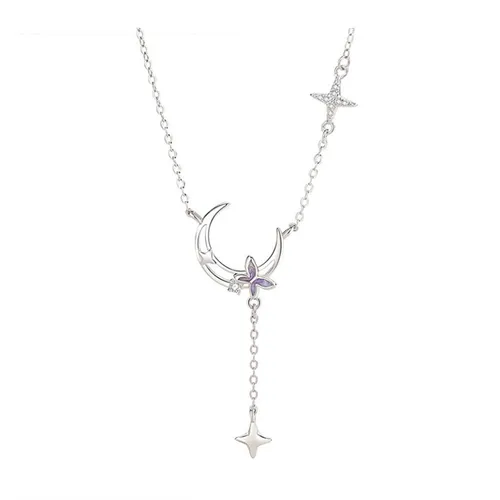 Dây Chuyền Nữ Lili Jewelry Bạc Đính Đá CZ Hồ Điệp Ánh Sao Leilany LILI_105446 Màu Bạc Tím - Trang sức - Vua Hàng Hiệu