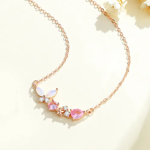Dây Chuyền Nữ Lili Jewelry Bạc Đính Đá CZ Hoa Bướm Rosalie LILI_091962 Màu Vàng Hồng