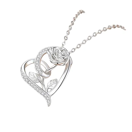 Dây Chuyền Nữ Lili Jewelry Bạc Đính Đá CZ Hoa Hồng Tình Yêu Kimber LILI_105852 Màu Bạc