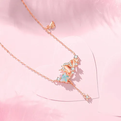 Dây Chuyền Nữ Lili Jewelry Bạc Đính Đá CZ Kỳ Lân Lấp Lánh Eva LILI_125878 Màu Vàng Hồng - Trang sức - Vua Hàng Hiệu