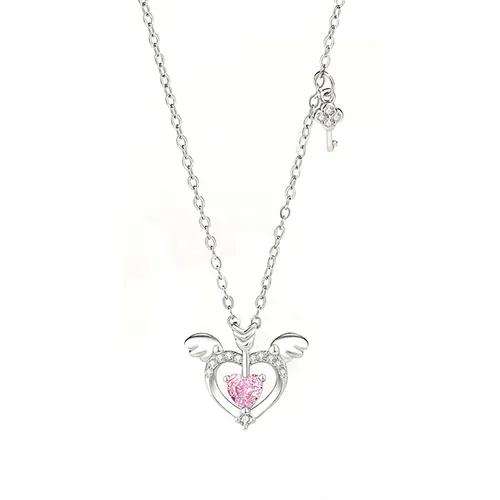Dây Chuyền Nữ Lili Jewelry Bạc Đính Đá CZ Thiên Thần Tình Yêu Remi LILI_125966 Màu Hồng Bạc
