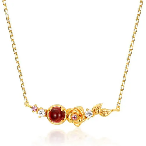 Dây Chuyền Nữ Lili Jewelry Bạc Đính Đá Garnet Hoa Hồng LILI_854443 Màu Vàng Gold