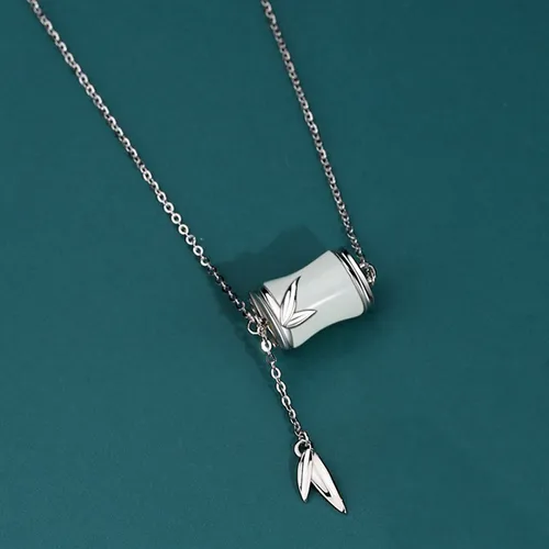 Dây Chuyền Nữ Lili Jewelry Bạc Đính Ngọc Bích Hetian Cây Trúc Araya LILI_098969 Màu Bạc