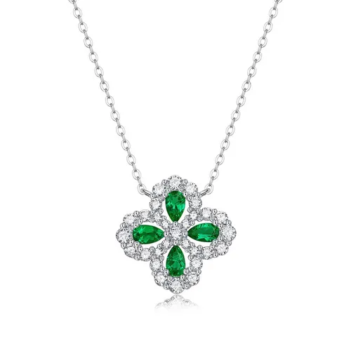 Dây Chuyền Nữ Lili Jewelry Bạc Đính Ngọc Lục Bảo Cỏ 4 Lá Tinsley LILI_099089 Màu Xanh Bạc