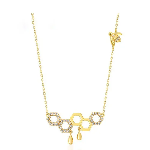 Dây Chuyền Nữ Lili Jewelry Bạc Mạ Vàng Đính Đá CZ Ô Lục Tổ Ong LILI_596971 Màu Vàng