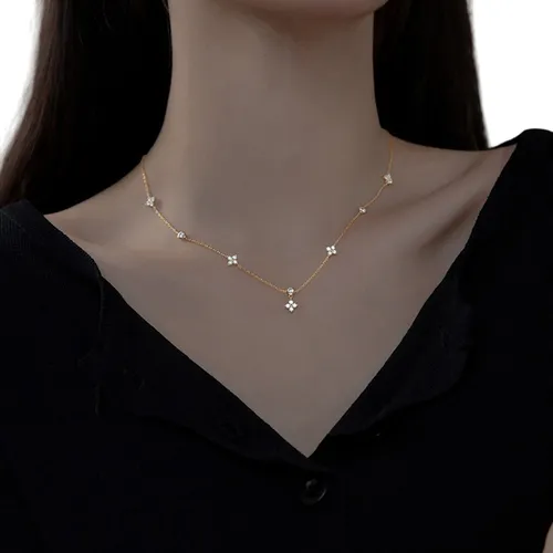 Dây Chuyền Nữ Lili Jewelry Bạc Nữ Đính Đá CZ Cỏ 4 Lá Veronica LILI_172818 Màu Vàng Hồng