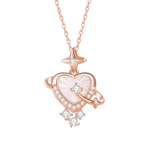 Dây Chuyền Nữ Lili Jewelry Đính Đá CZ Trái Tim Ánh Sao Savanna LILI_105626 Màu Vàng Hồng