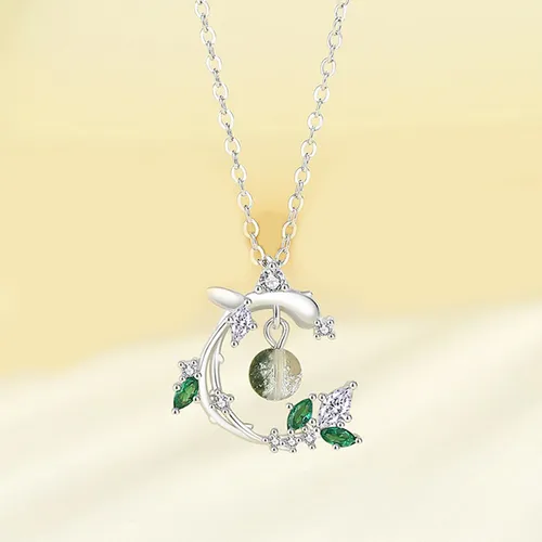 Dây Chuyền Nữ Lili Jewelry Cành Và Lá Kiana LILI_097706 Màu Bạc Xanh