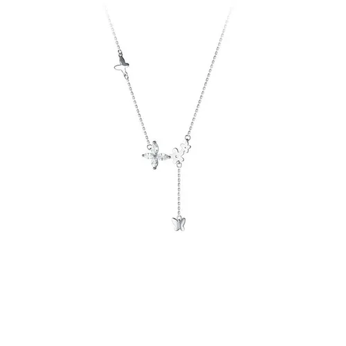 Dây Chuyền Nữ Lili Jewelry Choker Đính Đá CZ Con Bướm Xinh LILI_497535 Màu Bạch Kim - Trang sức - Vua Hàng Hiệu