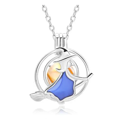 Trang sức - Dây Chuyền Nữ Lili Jewelry Dạng Lồng Đóng Mở Halloween Chứa Đá CZ LILI_636964 Màu Bạc (Phù Thuỷ Cưỡi Chổi) - Vua Hàng Hiệu