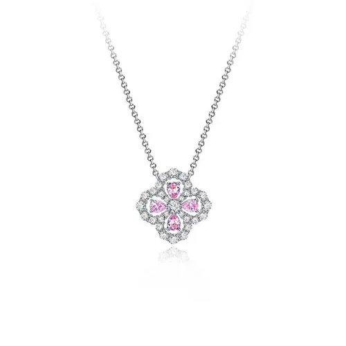 Dây Chuyền Nữ Lili Jewelry Đính Đá Carbon Tổng Hợp Cỏ 4 Lá LILI_347932 Màu Hồng Phối Bạc
