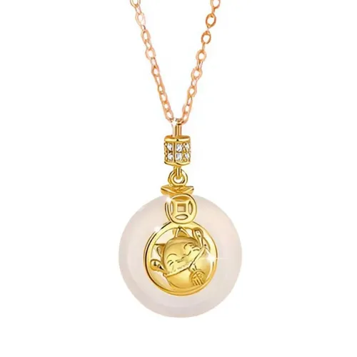Dây Chuyền Nữ Lili Jewelry Đính Đá Chalcedony Mèo Thần Tài Megan LILI_105561 Màu Vàng Gold