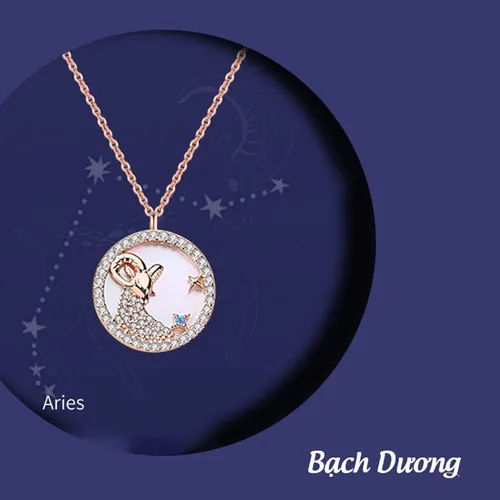 Dây Chuyền Nữ Lili Jewelry Đính Đá CZ 12 Cung Hoàng Đạo LILI_166265 Cung Bạch Dương Màu Vàng Hồng