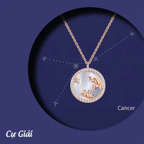 Dây Chuyền Nữ Lili Jewelry Đính Đá CZ 12 Cung Hoàng Đạo LILI_166265 Cung Cự Giải Màu Vàng Hồng