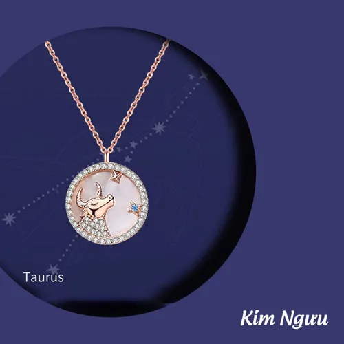 Dây Chuyền Nữ Lili Jewelry Đính Đá CZ 12 Cung Hoàng Đạo LILI_166265 Cung Kim Ngưu Màu Vàng Hồng