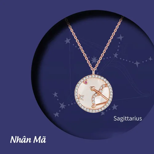 Dây Chuyền Nữ Lili Jewelry Đính Đá CZ 12 Cung Hoàng Đạo LILI_166265 Cung Nhân Mã Màu Vàng Hồng