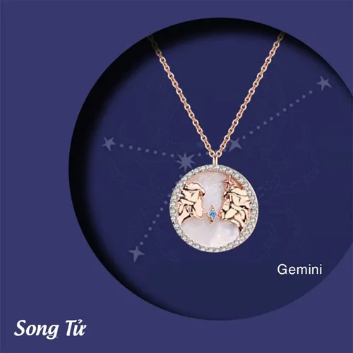 Dây Chuyền Nữ Lili Jewelry Đính Đá CZ 12 Cung Hoàng Đạo LILI_166265 Cung Song Tử Màu Vàng Hồng