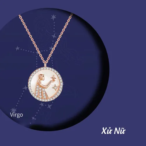 Dây Chuyền Nữ Lili Jewelry Đính Đá CZ 12 Cung Hoàng Đạo LILI_166265 Cung Xử Nữ Màu Vàng Hồng
