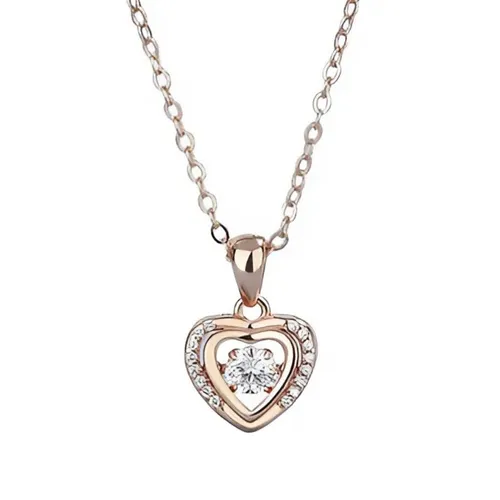 Dây Chuyền Nữ Lili Jewelry Đính Đá CZ Đá Nhảy Hình Trái Tim River LILI_131366 Màu Vàng Hồng