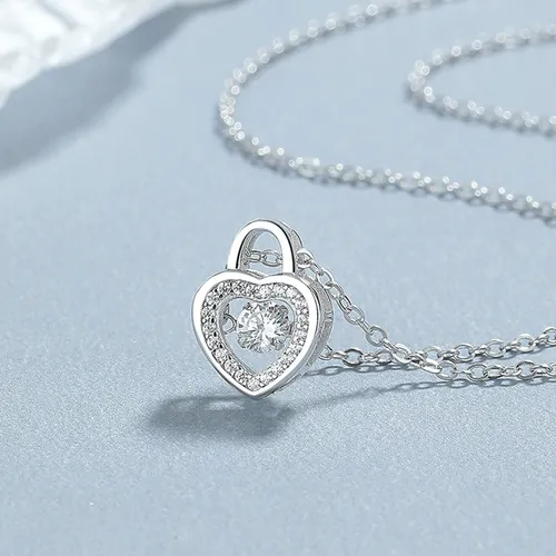 Dây Chuyền Nữ Lili Jewelry Đính Đá CZ Đá Nhảy Khóa Tình Yêu Molly LILI_131525 Màu Bạc