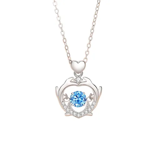 Dây Chuyền Nữ Lili Jewelry Đính Đá CZ Gạc Nai Tình Yêu Clover LILI_097713 Màu Xanh Bạc - Trang sức - Vua Hàng Hiệu
