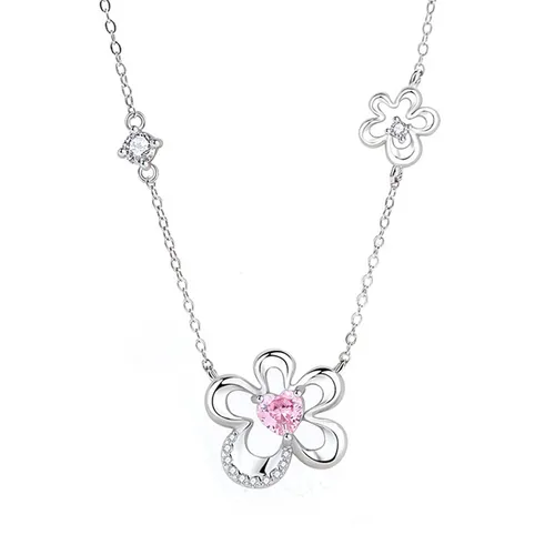 Dây Chuyền Nữ Lili Jewelry Đính Đá CZ Hình Bông Hoa Đào Selena LILI_126808 Màu Bạc/Hồng