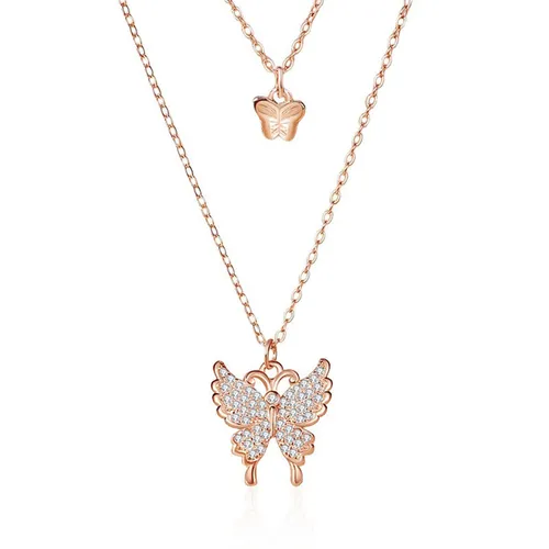 Dây Chuyền Nữ Lili Jewelry Đính Đá CZ Hình Bướm Xinh Xắn Emery LILI_125598 Màu Vàng Hồng