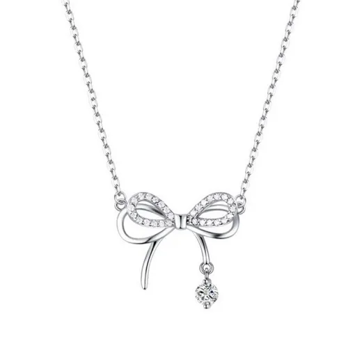Dây Chuyền Nữ Lili Jewelry Đính Đá CZ Hình Chiếc Nơ Cute LILI_199979 Màu Bạc