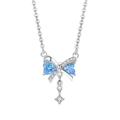 Dây Chuyền Nữ Lili Jewelry Đính Đá CZ Hình Chiếc Nơ Eloise LILI_125662 Màu Bạc/Xanh - Trang sức - Vua Hàng Hiệu