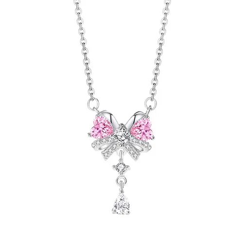 Dây Chuyền Nữ Lili Jewelry Đính Đá CZ Hình Chiếc Nơ Maria LILI_125735 Màu Bạc/Hồng - Trang sức - Vua Hàng Hiệu