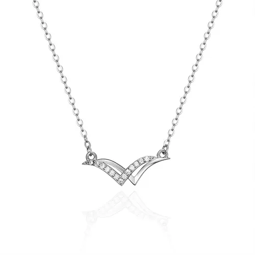 Dây Chuyền Nữ Lili Jewelry Đính Đá CZ Hình Chữ V Ghép Đôi Erin LILI_097425 Màu Bạc