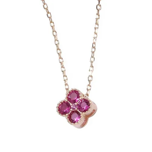 Dây Chuyền Nữ Lili Jewelry Đính Đá CZ Hình Cỏ 4 Lá Đa Sắc Lea LILI_097910 Màu Hồng Đậm