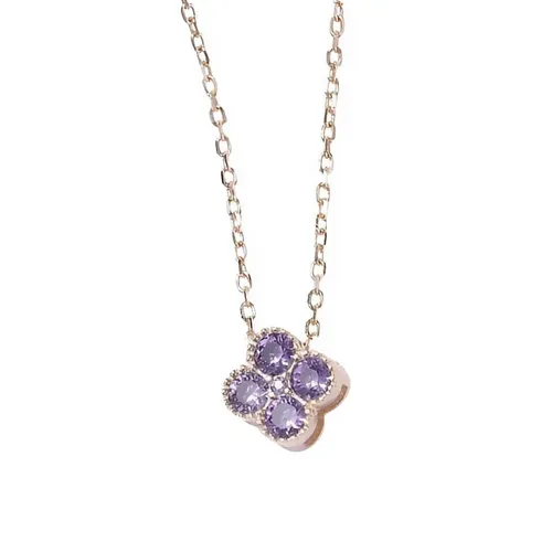 Dây Chuyền Nữ Lili Jewelry Đính Đá CZ Hình Cỏ 4 Lá Đa Sắc Lea LILI_097910 Màu Tím Đậm