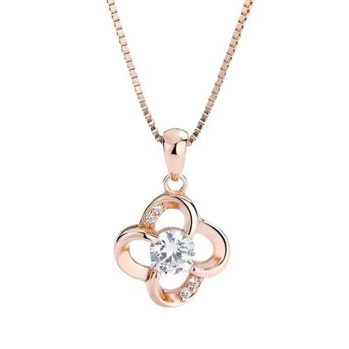 Dây Chuyền Nữ Lili Jewelry Đính Đá CZ Hình Cỏ 4 Lá Reina LILI_105052 Màu Vàng Hồng