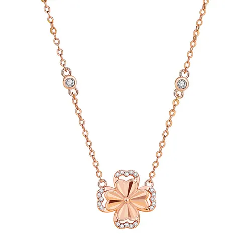 Dây Chuyền Nữ Lili Jewelry Đính Đá CZ Hình Cỏ 4 Lá Xoay Tròn Daisy LILI_126016 Màu Vàng Hồng - Trang sức - Vua Hàng Hiệu