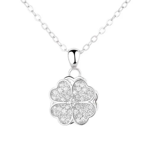 Dây Chuyền Nữ Lili Jewelry Đính Đá CZ Hình Cỏ 4 Lá Xoay Tròn Độc Đáo Milena LILI_105831 Màu Trắng