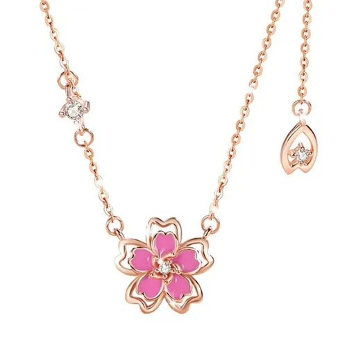 Dây Chuyền Nữ Lili Jewelry Đính Đá CZ Hình Hoa Anh Đào Jessie LILI_098257 Màu Hồng