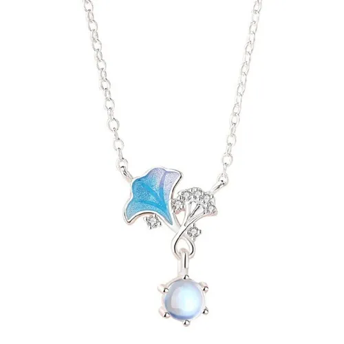 Dây Chuyền Nữ Lili Jewelry Đính Đá CZ Hình Lá Bạch Quả Waverly LILI_097675 Màu Bạc Xanh - Trang sức - Vua Hàng Hiệu