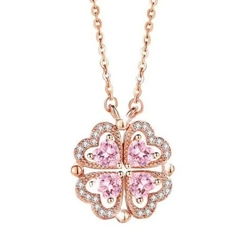 Dây Chuyền Nữ Lili Jewelry Đính Đá CZ Hình Trái Tim Cỏ 4 Lá Zoya LILI_098202 Màu Vàng Hồng