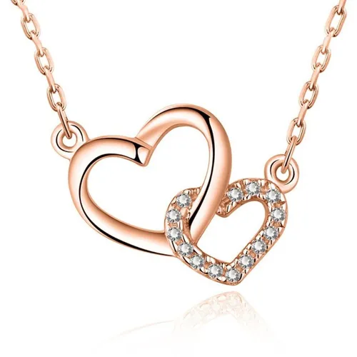 Dây Chuyền Nữ Lili Jewelry Đính Đá CZ Hình Trái Tim Ghép Đôi Hailey LILI_125575 Màu Vàng Hồng