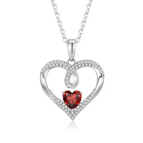 Trang sức - Dây Chuyền Nữ Lili Jewelry Đính Đá CZ Hình Trái Tim Jolie LILI_097901 Màu Đỏ Bạc - Vua Hàng Hiệu