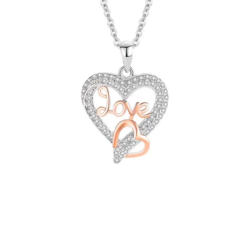 Dây Chuyền Nữ Lili Jewelry Đính Đá CZ Hình Trái Tim Love LILI_098576 Màu Bạc - Vàng Hồng