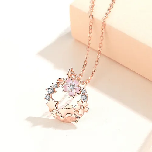 Dây Chuyền Nữ Lili Jewelry Đính Đá CZ Hoa Anh Đào Trong Gió Monica LILI_105615 Màu Vàng Hồng